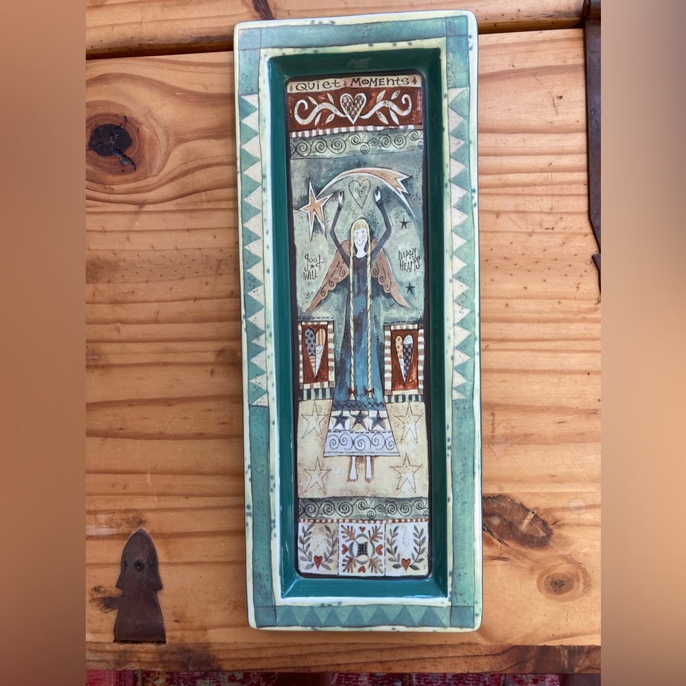 Quiet Moments “ Ceramic Tray  14”x5.5” Rare , Rectangular Happy Design